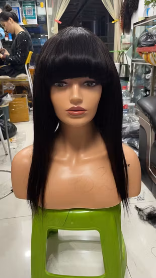 Echthaar-Perücke aus brasilianischem Virgin-Frontal mit Pony, Lace-Front mit 360-Grad-HD-Perücke, gerade Lace-Front, mit Babyhaar